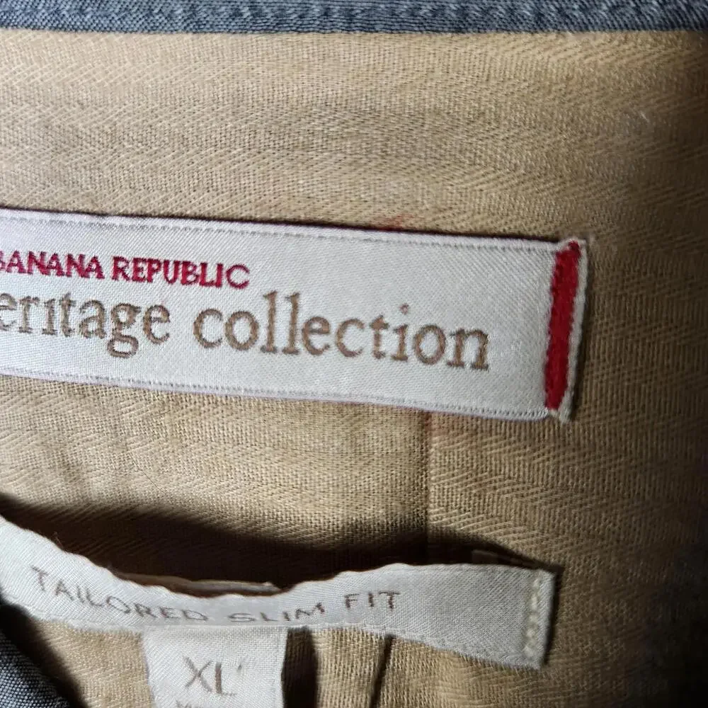 Banana Republic Heritage Collection XL Gray Button Down‎ Shirt Tailored Slim Fit